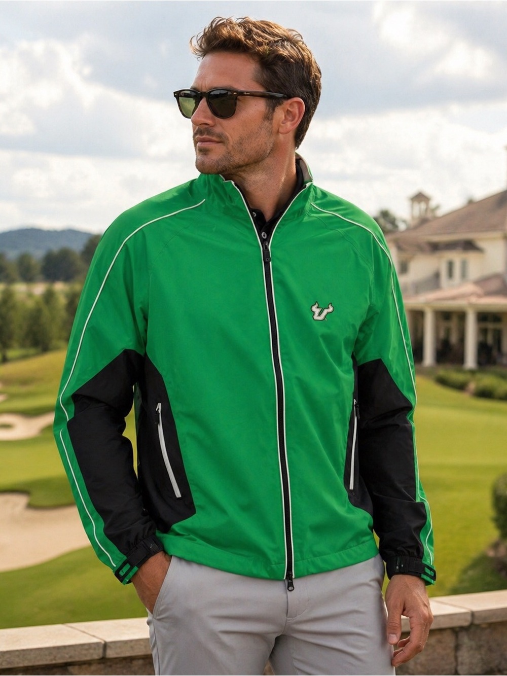 FootJoy DryJoys Tour Collection Golf Rain Jacket Mens Medium Green Full Zip USF